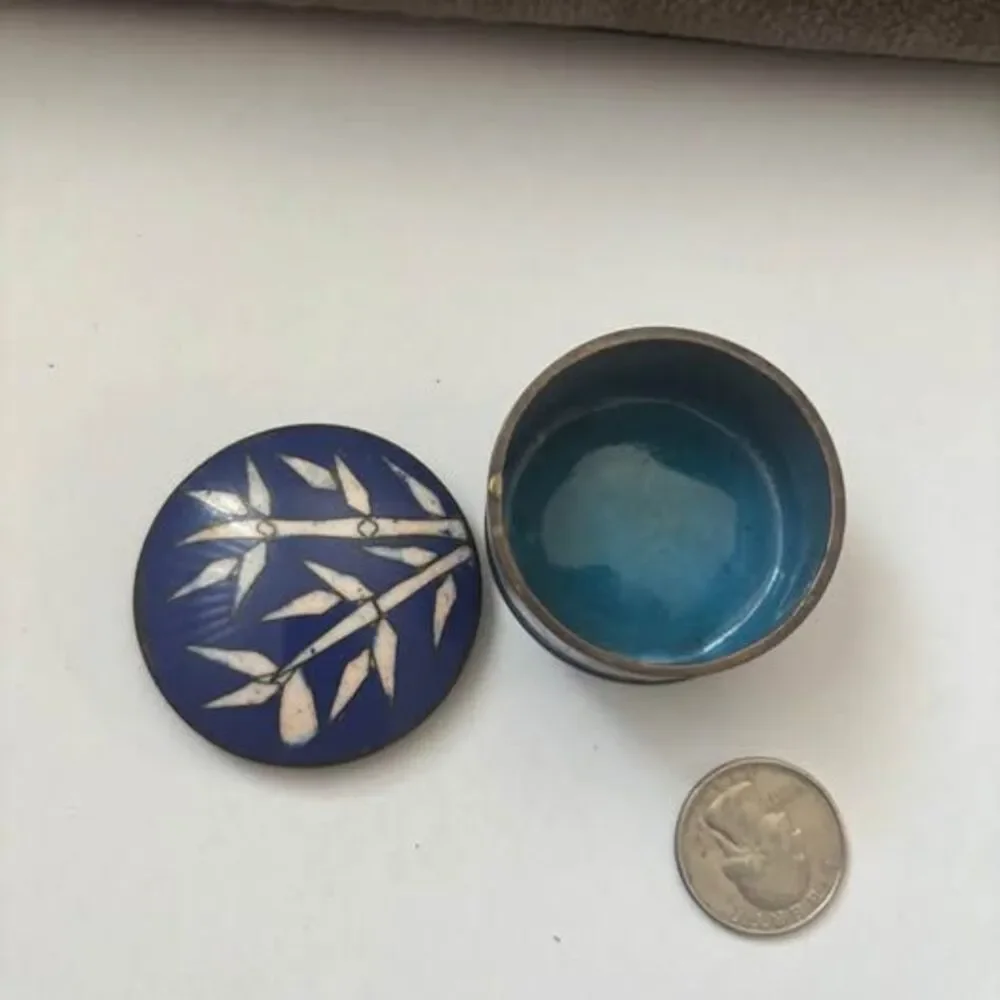 Vintage Chinese Cloisonné Enamel Trinket Box – Bamboo Design